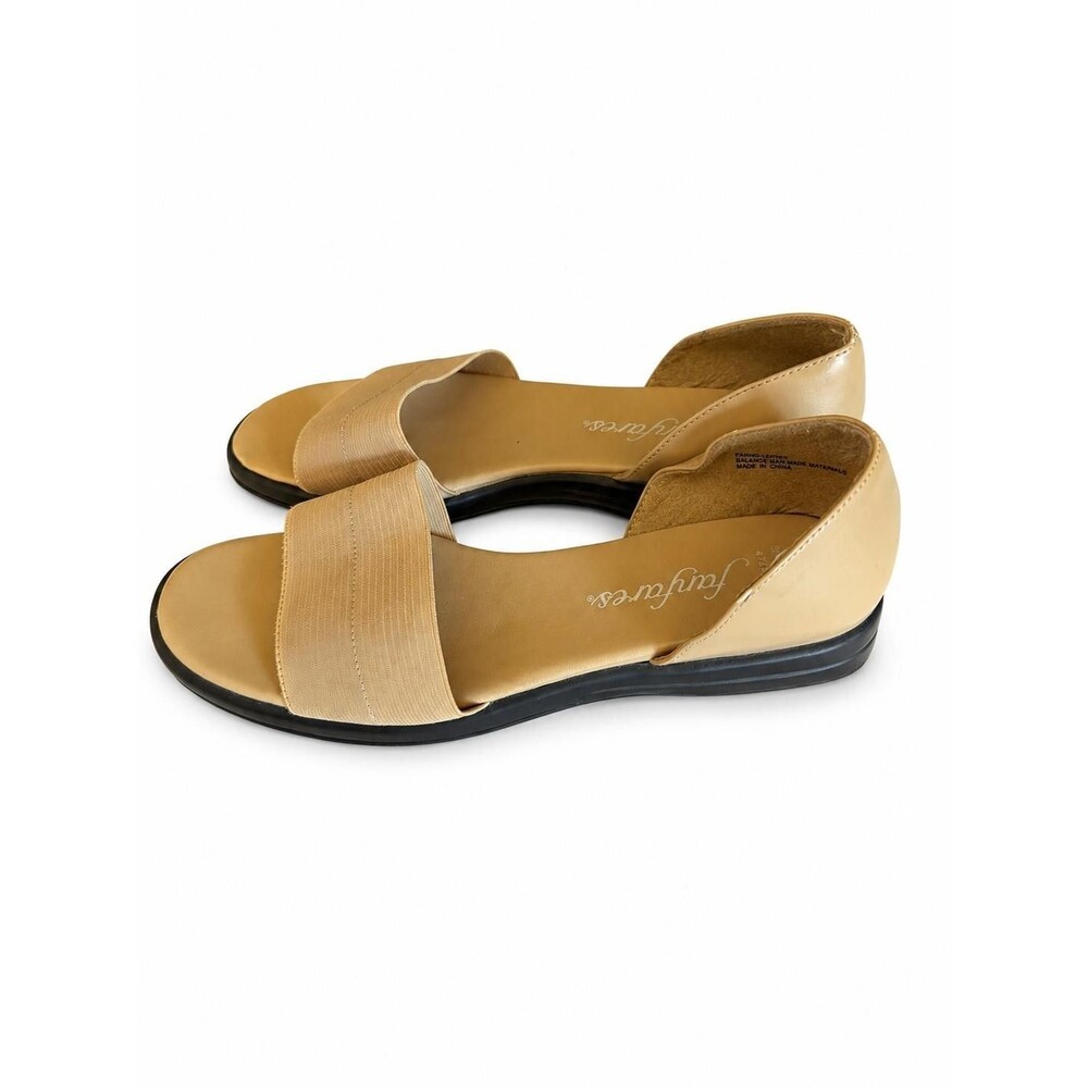 Fanfares Womens Tan Beige Elastic Strap Sandals Open Toe Flats Size 7.5